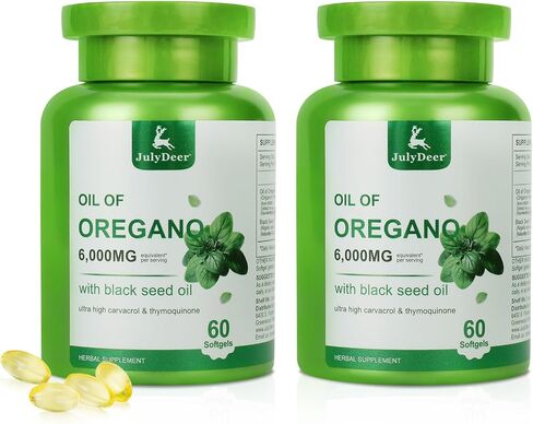 Oil of Oregano with Black Seed Oil, 2 in 1 Vegan Oregano Oil Supplement Nature with Live High Concentrated Carvacrol & Thymoquinone for Antioxidant & Immune Support, Non-GMO, 60 Softgels in Saudi Arabia