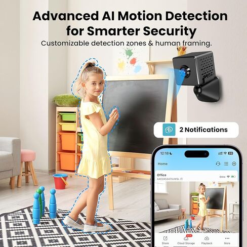 javiscam 2024 Upgraded Security Camera Wireless Indoor,2K Mini Security Nanny Camera,100 Days Standby Battery Life,Clear Night Vision,AI Motion Detection Alerts,Real Time Record Surveillance Camera in Saudi Arabia