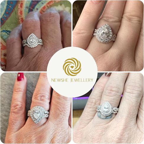 Newshe خواتم الزفاف للنساء مجموعة خاتم الخطوبة 925 الفضة الاسترليني 1.3ct الكمثرى الأبيض تشيكوسلوفاكيا حجم 5-10 in Saudi Arabia