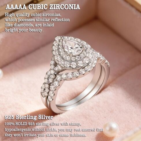 Newshe خواتم الزفاف للنساء مجموعة خاتم الخطوبة 925 الفضة الاسترليني 1.3ct الكمثرى الأبيض تشيكوسلوفاكيا حجم 5-10 in Saudi Arabia