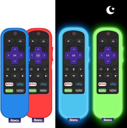 2 حزمة من حافظة ل تي سي ال روكو TV عصا البخار 3600R عن بعد، غطاء سيليكون روكو صوت/إكسبرس/بريمير التحكم عن بعد الجلد واقية عالمية استبدال كم حامي البطارية - الأخضر المتوهج، قوس قزح in Kuwait