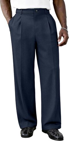 PLEPAN Men's Relaxed Fit Casual Dress Pants Expandable Waist Pleated Front Straight Leg Trousers in Saudi Arabia