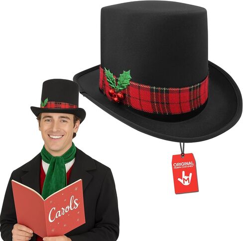 Snowman Top Hat with Plaid Band Holly and Berries - Christmas Ugly Sweater Party Hats - Caroler Costume Top Hat - Tree Topper, Multi, One Size in Saudi Arabia