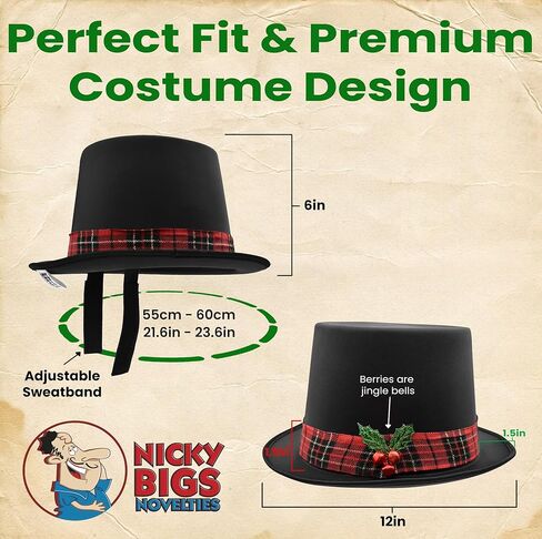 Snowman Top Hat with Plaid Band Holly and Berries - Christmas Ugly Sweater Party Hats - Caroler Costume Top Hat - Tree Topper, Multi, One Size in Saudi Arabia