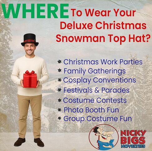 Snowman Top Hat with Plaid Band Holly and Berries - Christmas Ugly Sweater Party Hats - Caroler Costume Top Hat - Tree Topper, Multi, One Size in Saudi Arabia