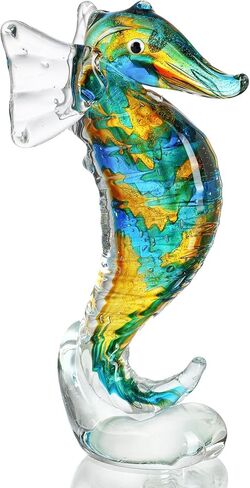 QFkris Handmade Glass Blue Seahorse Collectible Art Glass Blown Animal Figurine in Saudi Arabia