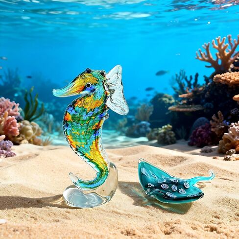 QFkris Handmade Glass Blue Seahorse Collectible Art Glass Blown Animal Figurine in Saudi Arabia