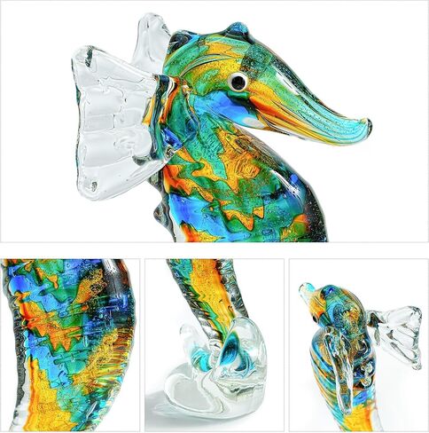 QFkris Handmade Glass Blue Seahorse Collectible Art Glass Blown Animal Figurine in Saudi Arabia