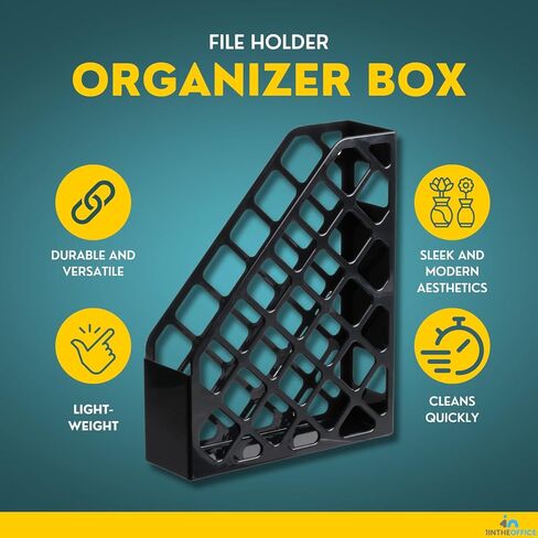 حامل ملفات المجلات البلاستيكية 1InTheOffice، صندوق منظم لحامل الملفات، 3 × 10 × 11.88، معاد تدويره، أسود، (عبوتان) in Saudi Arabia