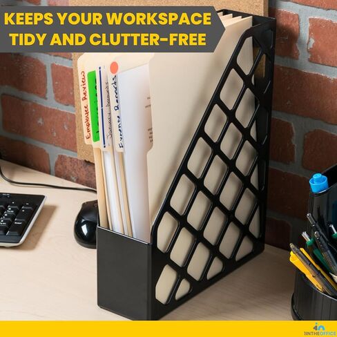 حامل ملفات المجلات البلاستيكية 1InTheOffice، صندوق منظم لحامل الملفات، 3 × 10 × 11.88، معاد تدويره، أسود، (عبوتان) in Saudi Arabia