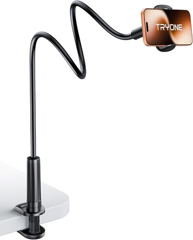 حامل هاتف Tryone Gooseneck للسرير، ذراع مرن قابل للتعديل للهواتف المحمولة، مشبك تثبيت على إطار السرير المكتبي متوافق مع iPhone 14 Pro Max 13 12 11 X SE Series/Samsung S22 أو أجهزة أخرى مقاس 4 بوصة - 7 بوصة in Kuwait