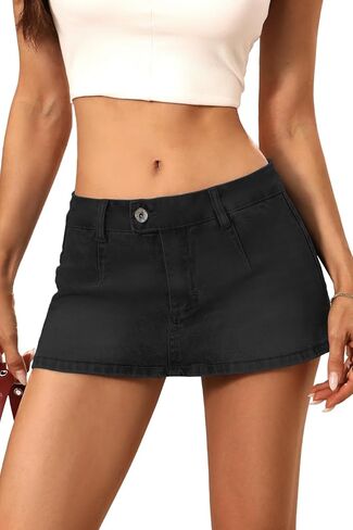 Elleven Low Rise Deni Mini Skirt للنساء ، تنورة جين عالية التمدد مع شورتات أسفل Y2K Micro Skort in Saudi Arabia
