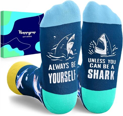 HAPPYPOP Funny Shark Socks Crazy Shark Gifts for Women Men, Shark Gifts for Shark Lovers Marine Socks Ocean Gifts Teens Boys Girls in Saudi Arabia