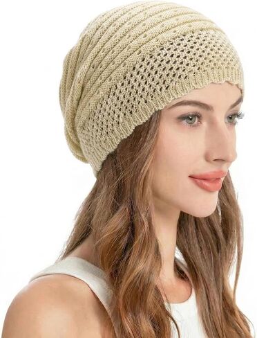 ZLYC Crochet Slouchy Beanie for Women Soft Lightweight Skull Cap Cutout Stretch Knit Hat in Saudi Arabia