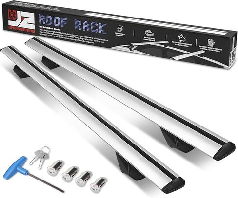 J2 Engineering J2-RR-135-BK زوج من قضبان السقف الألومنيوم مقاس 55 بوصة حامل أمتعة البضائع للقضبان المرتفعة ذات الحواف الزاوية، عالمي، 38 بوصة - 54.5 بوصة قابل للتعديل، أسود in Kuwait