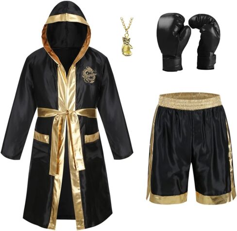 Colorful House Men's Satin Boxing Robes Adult Hooded Boxing Costume With Shorts Set in Saudi Arabia