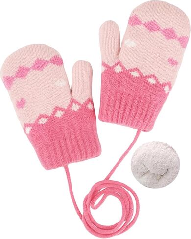 Toddlers Winter-Knit-Mittens-Gloves for Kids 3-5 Years, Warm Fleece Lined Gloves with Anti-Lost Strap for Boys & Girls in Saudi Arabia