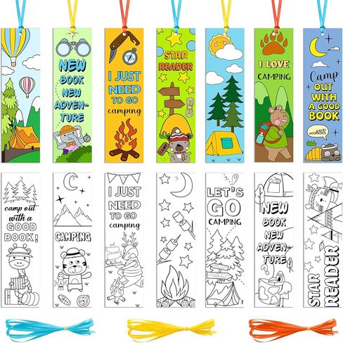 ANGOLIO 123Pcs Camping Color Your Own Bookmarks for Kids Funny Camping Tent Jungle Animals Campfire DIY Coloring Blank Book Markers for Teachers Students Classrooms Arts & Crafts Party Rewards in Saudi Arabia