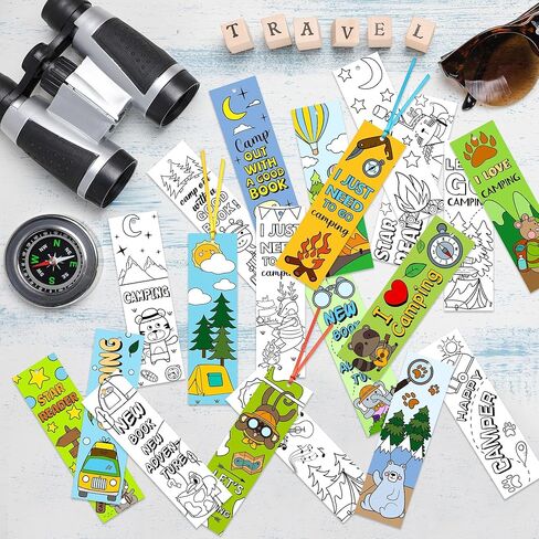 ANGOLIO 123Pcs Camping Color Your Own Bookmarks for Kids Funny Camping Tent Jungle Animals Campfire DIY Coloring Blank Book Markers for Teachers Students Classrooms Arts & Crafts Party Rewards in Saudi Arabia