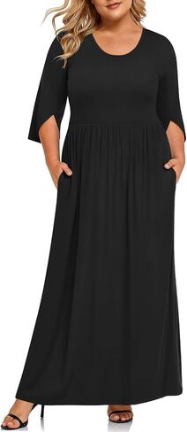 TAOHUADAO Women's Summer Plus Size Dresses Crewneck Ruffle 3/4 Sleeve Casual Maxi Dress in Saudi Arabia