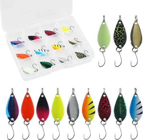 Trout Spoons Lures for Fishing, 12pcs Metal Jigging Lures with Single Hook for Bass, Pike, Crappie, Walleye in Kuwait