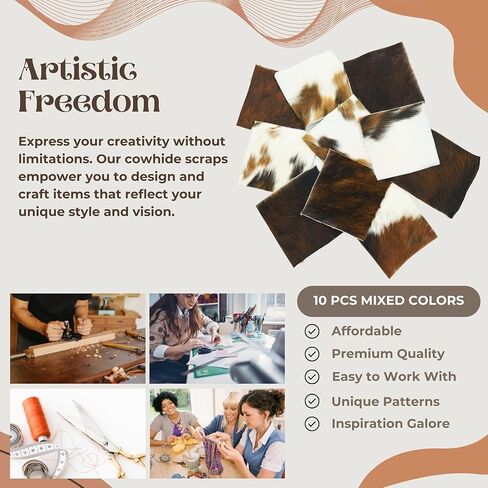 RODEO 10 PCS Assorted Color Hair On Cowhide Remnant Scraps for Crafts (5x5 in) in Saudi Arabia