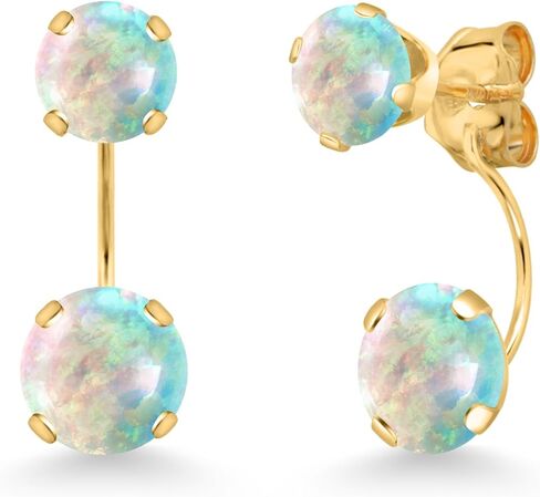 أقراط دائرية من الأحجار الكريمة من Gem Stone King 14 قيراط من الذهب الأصفر والأبيض والأوبال المزدوج قطرة 2 للنساء (3.00 قيراط، حجر ميلاد الأحجار الكريمة، دائري 6 مم و5 مم) in Saudi Arabia