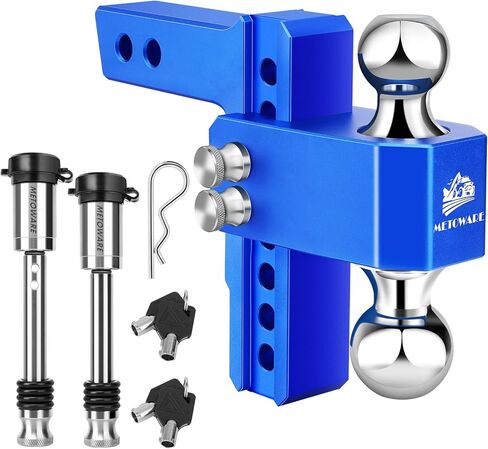 METOWARE Adjustable Trailer Hitch - Aluminum Tow Hitch Fits 2-Inch Receiver - Heavy Duty Drop Hitch with 4-Inch Drop/Rise for Truck (14,000 LBS GTW), Double Stainless Steel Locks & Hitch Pin, Red in Saudi Arabia