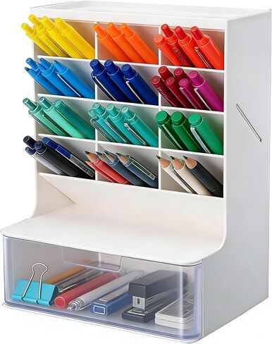 Desk Organizer with Drawer Workspace Storage Office Organization, Multi-Functional Pen Holder, Desktop Stationary Organizer for School Home Office Art Supplies in Saudi Arabia