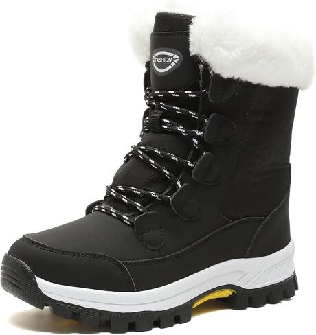 BUWTDAY Womens Snow Boots Winter Waterproof Warm Fur Lined Mid Calf Booties Comfortable Outdoor Anti-Slip Ankle Boots Walking Winter Shoes in Saudi Arabia