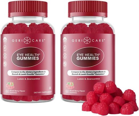 GeriCare Eye Support Gummies – Daily Lutein & Zeaxanthin Supplement for Vision Health – Naturally Sourced, Plant-Based, Non-GMO, Gluten-Free – 60 Chewable Mixed Berry Gummies in Saudi Arabia