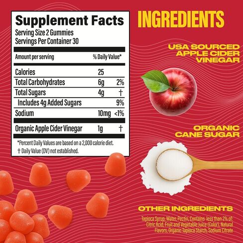 BUBS Naturals Apple Cider Vinegar Gummies - with The Mother - All Natural Vegan ACV Gummy Vitamins - Supports Detox, Digestion - Promotes Energy, Boosts Metabolism, B Vitamins - 60 Count in Saudi Arabia