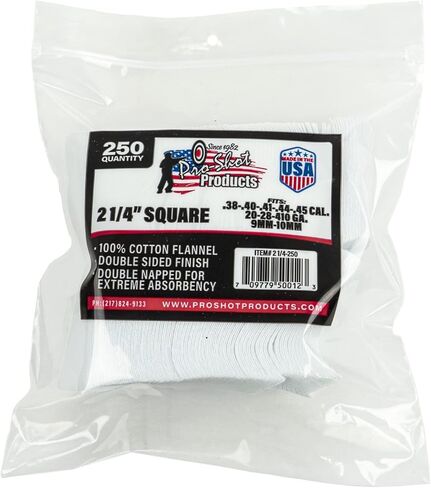 Pro Shot .38-.45 Caliber/20-.410 Gauge 2 1/4-Inch SQ. 250 Count Patches WHITE, 2 1/4" Patches in Saudi Arabia