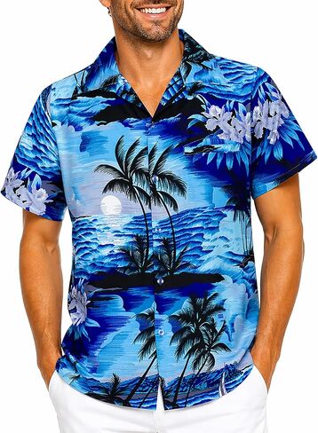 KING KAMEHA Funky Hawaiian Shirt, Shortsleeve, Surf, Yellow Brownish, XL in Saudi Arabia