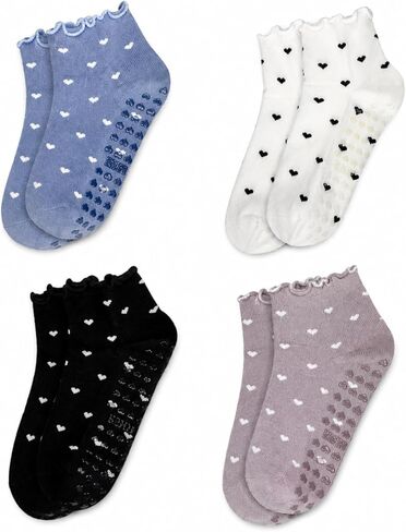 Cute Yoga Socks for Women, Non Slip Grip Pilates Barre Crew Socks with Heart Bow, US Size 5-9 in Saudi Arabia