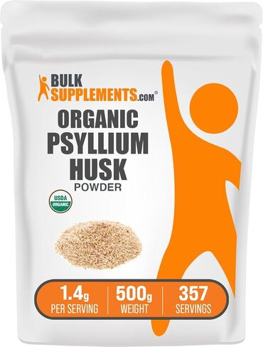 BULKSUPPLEMENTS.COM Organic Psyllium Husk Powder - Fiber Supplement, Psyllium Husk Fiber, Psyllium Husk Powder for Baking - Organic & Gluten Free, 1400mg per Serving, 250g (8.8 oz) in Saudi Arabia