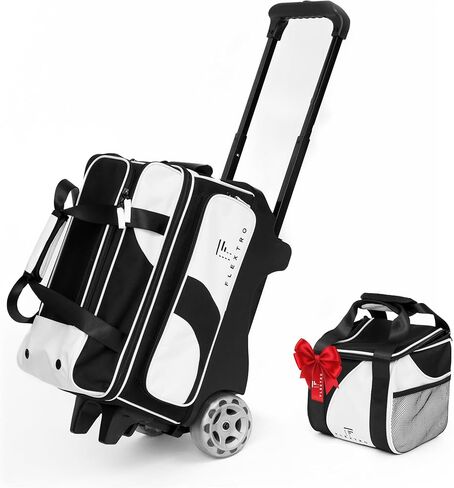 2 Ball Bowling Bag with Wheels PLUS Single Ball Bowling Bag; 2 Ball Double Roller Trolley with Compartments for Bowling Equipment and Shoes in Saudi Arabia