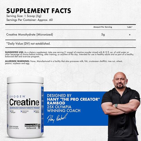 Evogen Creatine Monohydrate | Premium Creatine Supplement for Muscle Growth, Increased Strength, Enhanced Energy Output, Anti-oxidant Support, & Improved Athletic Performance | Unflavored in Saudi Arabia