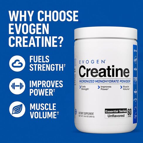 Evogen Creatine Monohydrate | Premium Creatine Supplement for Muscle Growth, Increased Strength, Enhanced Energy Output, Anti-oxidant Support, & Improved Athletic Performance | Unflavored in Saudi Arabia