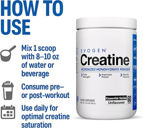 Evogen Creatine Monohydrate | Premium Creatine Supplement for Muscle Growth, Increased Strength, Enhanced Energy Output, Anti-oxidant Support, & Improved Athletic Performance | Unflavored in Saudi Arabia