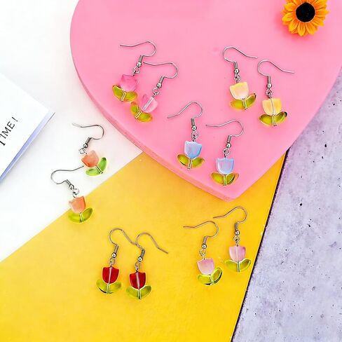 6 Pairs of Tulip flower Dangle Earrings for Women Girls Hypoallergenic Earrings Jewelry Birthday Gift - 6 Colors (6 Pairs) in Saudi Arabia