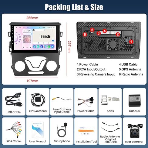 [2+64G] Android 13 Car Stereo for Ford Fusion Mondeo 2013-2019 with Carplay&Android Auto,9 Inch Touch Screen Car Radio with Mirror Link GPS WiFi Bluetooth FM/RDS SWC Dual USB+AHD Backup Camera in Saudi Arabia