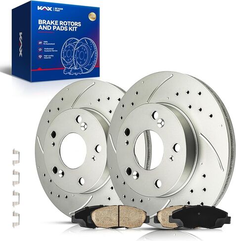 KAX Front Brake Kit, Drilled and Slotted Brake Rotors, Ceramic Brake Pads | Fits Ford E-150 Econoline 1994-2001, Ford F-150 1994-1996, Automotive Replacement Brake Kit in Saudi Arabia