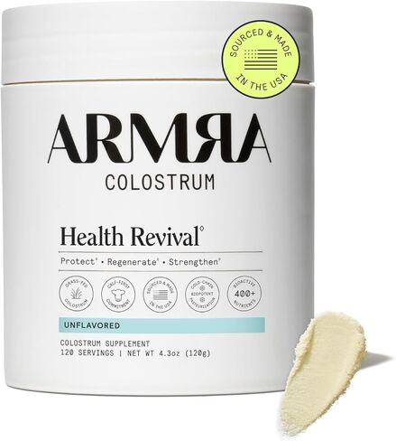مسحوق ARMRA Colostrum™ الفاخر، الذي يتغذى على العشب، ومناعة صحة الأمعاء والجلد والشعر، يحتوي على أكثر من 400 من العناصر الغذائية النشطة بيولوجيًا، ومتوفر بيولوجيًا قويًا، وكيتو، وخالي من الغلوتين والدهون (بدون نكهة | 120 حصة) in Saudi Arabia