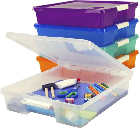 صندوق مشروع الحرف اليدوية من Storex Classroom - منظم بلاستيكي للتكديس يناسب ورق سجل القصاصات مقاس 12 × 12، أرجواني، 5 عبوات (63206U05C) in Kuwait