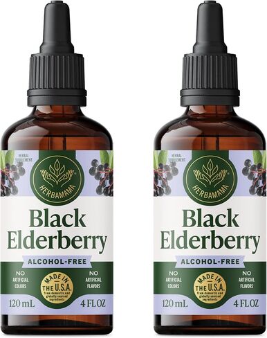 HERBAMAMA Black Elderberry Drops - Vegan Elderberry Extract Immune Support Supplement - Elderberry Vitamins for Immune Health - Sugar & Alcohol-Free, 21-Day Supply. in Kuwait