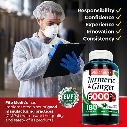 FITO MEDIC'S Lab | Tumeric and Ginger | 6000 mg | 180 Caps | Turmeric and Ginger | Ginger Supplements | Turmeric | Turmeric Supplements | Turmeric | Ultra high Absorption, s. in Saudi Arabia