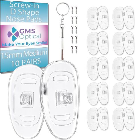 GMS Optical Premium Grade Soft Silicone - D -Shape Screw-in Silicone Nose Pads (D-Shape Screw-in 13MM, 10 Pair) in Kuwait