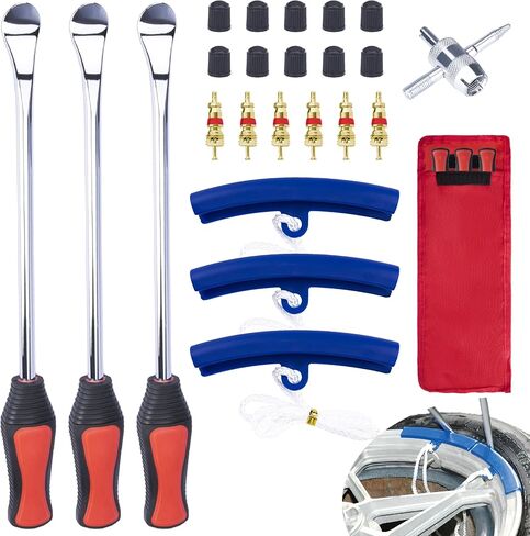 12.2 Inch Tire Spoons, Dirt Bike Tire Changing Tools, Tire Changing Kit, Tire Removal Tool, with Rim Protector, Valve Tool, Valve Cores and Caps, for Motorcycle/Lawn Mower/Tractor/Bicycle in Saudi Arabia