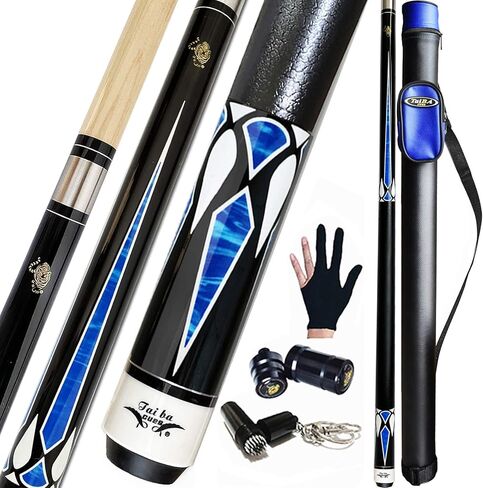 Tai ba cues 2-Piece Pool cue Stick + Hard Case, 13mm Tip, 58", Hardwood Canadian Maple Professional Billiard Pool Cue Stick 18,19,20,21,22 Oz Pool Stick (Selectable)-Blue, Black, Red, Gray, Green in Kuwait